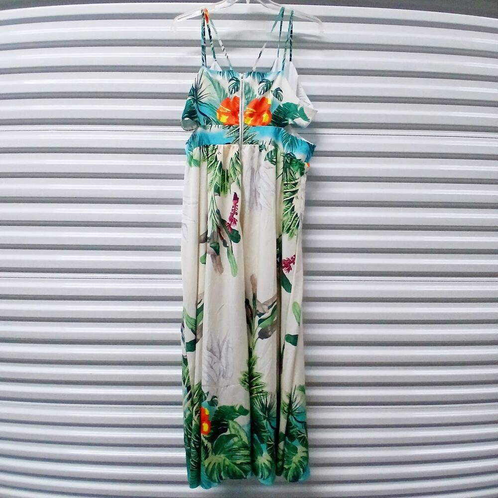 Loragal Women's Dress Size 3XL Beige Tropical Print Maxi Spring Summer Vacation - Picture 6 of 14
